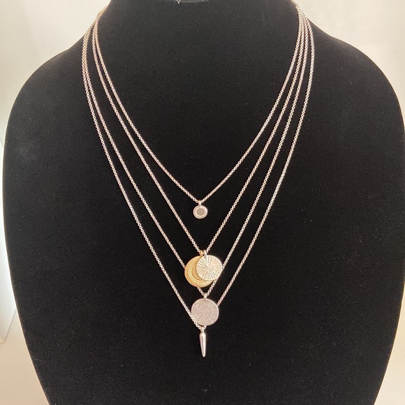 Lucky Brand Two Tones Hammered Coin Layered 13” Necklace - Boho - Picture 4 of 8